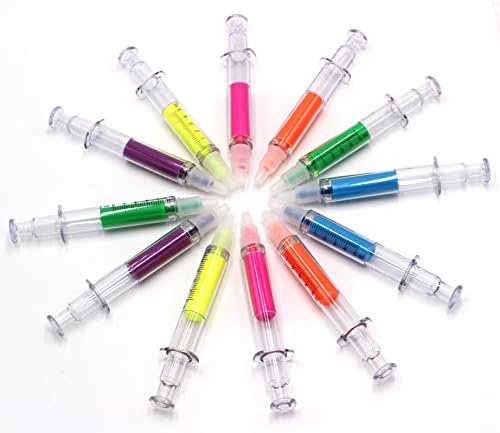 ANFIMU 12pcs Highlighter Pens &amp; Syringe Fluorescent Needle Watercolor Pen for Children, for Home and School Use with 6 Colors