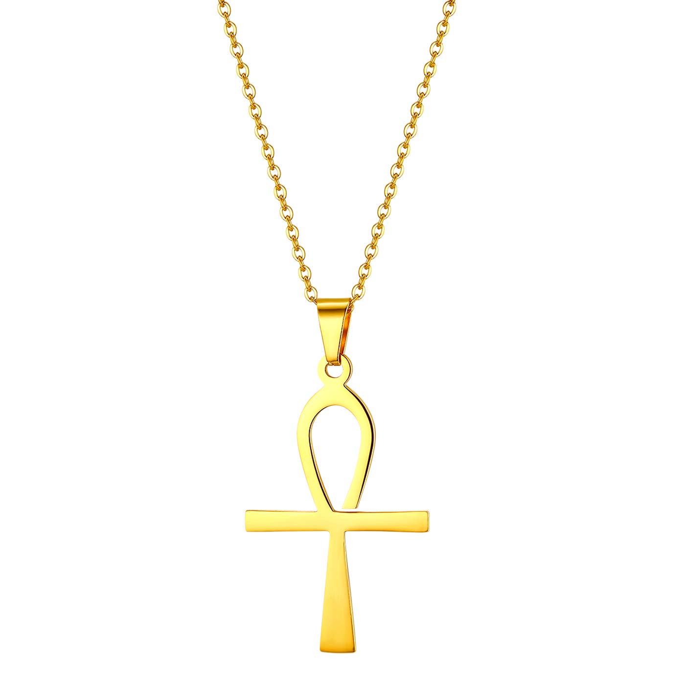 JewelryWe Mens Womens Egyptian Ankh Cross Pendant Stainless Steel Necklace,Gold