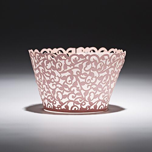ForPeak Cupcake Wrappers 100 Filigree Artistic Bake Cake Paper Cups Little Vine Lace Laser Cut Cupcake Wrapper Liner Baking Cup Muffin Case Trays for Wedding Party Birthday Decoration (Pink)