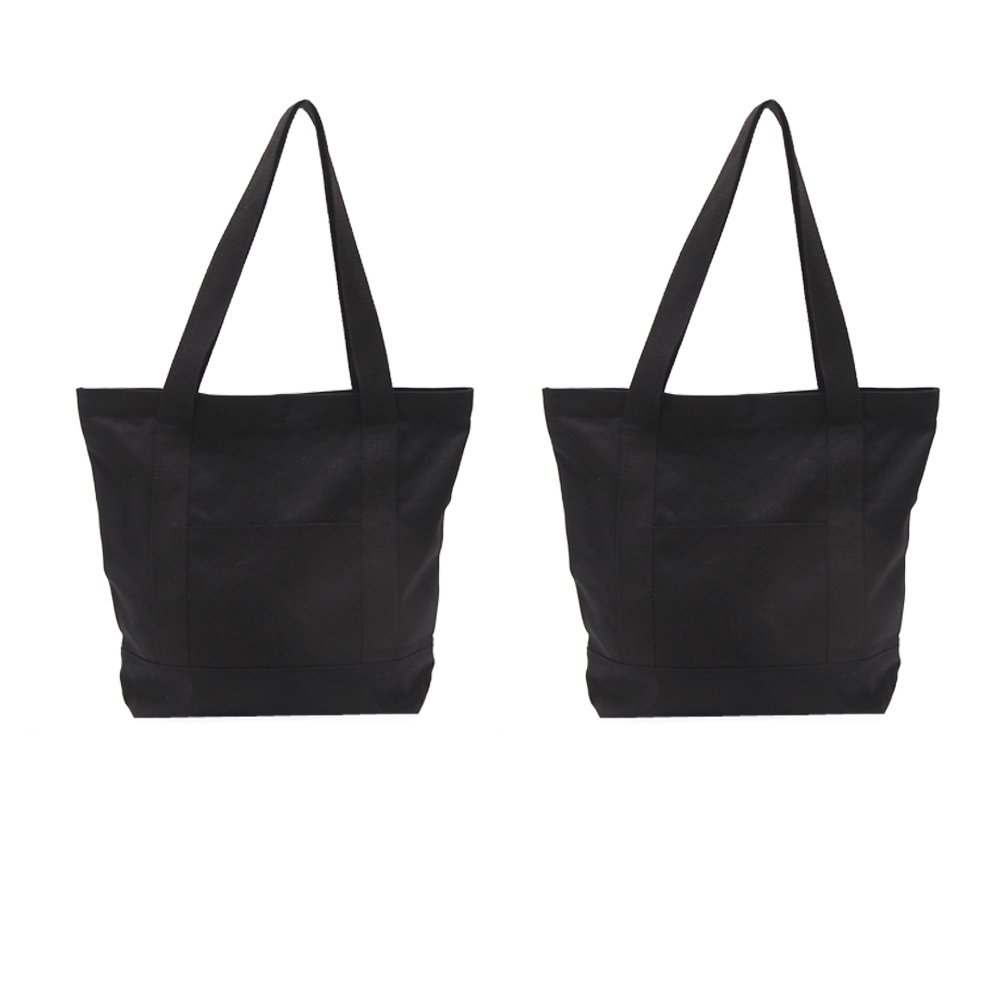 Augbunny Heavy Duty 100% Cotton Canvas Zipper Beach Shoulder Grocery Tote Bag With Outer Pocket 2-pack