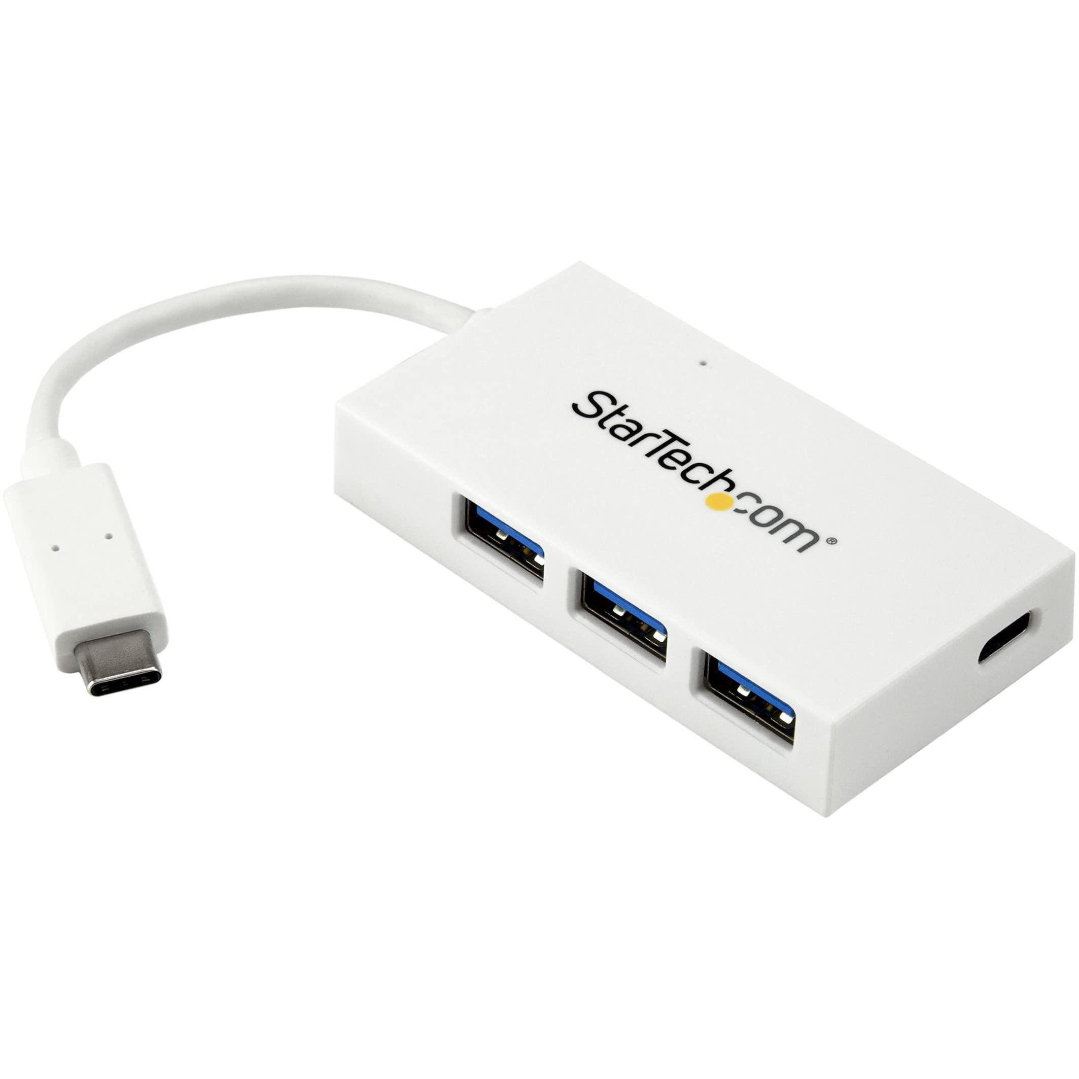 StarTech.com 4 Port USB C Hub with 1x USB-C & 3x USB-A Ports (SuperSpeed 5Gbps) - USB Bus Powered - Portable/Laptop USB 3.0 Adapter Hub - USB 3.1 Gen 1/USB 3.2 Gen 1 Type-C Hub - White (HB30C3A1CFBW)