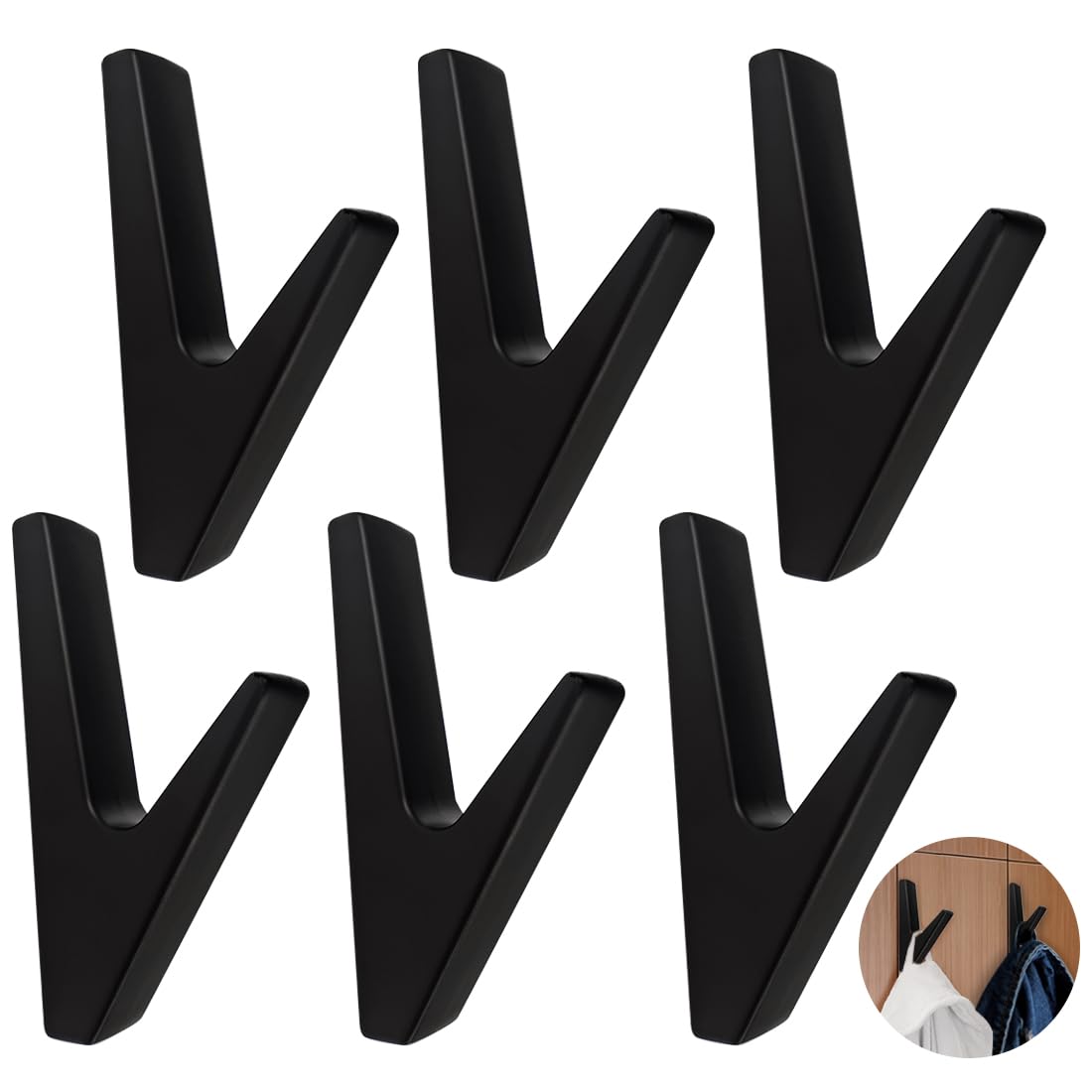 SHSMPXOY 6 Set Matt Black Coat Hooks Wall Hooks Bathroom Towel Hook Zinc Alloy Hat Hook,Suitable for Cloakrooms, Bedrooms, Kitchens, Bathrooms, Entrance Halls, Capable of Supporting up to 20kg