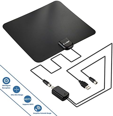 TV Antenna, 50 Mile Range Indoor Digital TV Antenna with Detachable Amplifier USB Power Supply / 15ft High Performance Coax Cable - Support HDTV 1080P