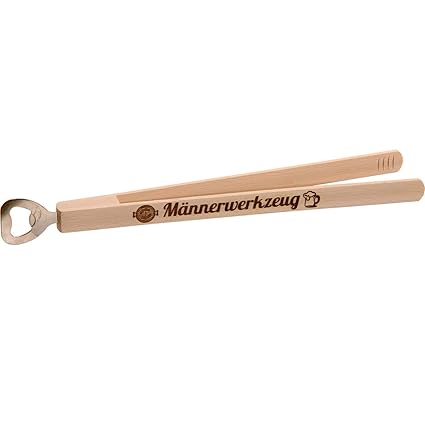 MC Trend Grillzange mit Flaschenöffner aus Holz | Hochwertiger Brandstempel Männerwerkzeug | Vatertag | ideales Männergeschen