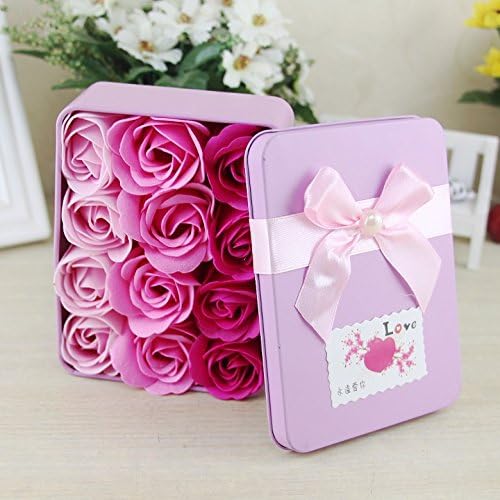 GshoppingLife Rose Soap Flower Sweet-smelling Wash Hands &amp; Petal Bath Rose Soap Flower with Alloy Box Gradient Women's day Valentine's day Christmas Gift Romantic(12pcs)