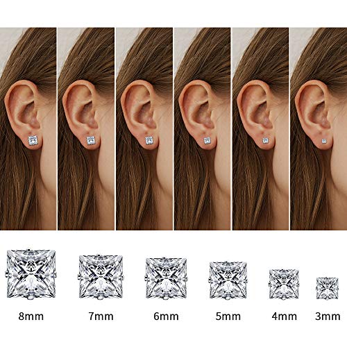 UHIBROS 6 Pairs Stud Earrings Set For Mens Womens Hypoallergenic Earrings Pack Cubic Zircon Earrings 18K White Gold Earrings