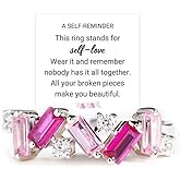 Xeyau Self Love Ring for Women Beautifully Broken Ring Nobody Has It All Together Band Ring Irregular Pink Crystal Rings Jewelry for Friends