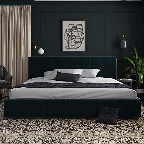 DHP Rose Velvet Tufted Upholstered Platform Bed with Storage Blue Velvet King Pricepulse