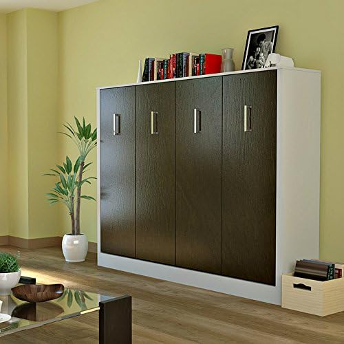 Alexa Wall Bed Full Size Pull Down Folding Dark Gray Panels White Cabinet Height 61 Inch Euro Slats Sideways Landscape