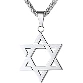 U7 Star of David Necklace for Men Women Gold/Stainless Steel Hexagon Pendant with Cross/Ruby Stone/Classic Jewish Isael Necklaces, Length 22" 24" 26"