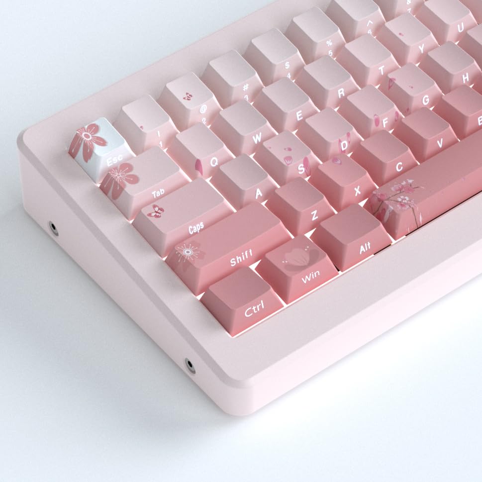 Photo 1 of ****COVERS ONLY**** Tsungup PBT Keycaps Cherry Blossom Keycap Set - Custom Side Printed Pink Keycaps,135 Keys Gradient DoubleShot Sakura Key caps Cherry Profile Keyboard Key caps for Mechanical Keyboards