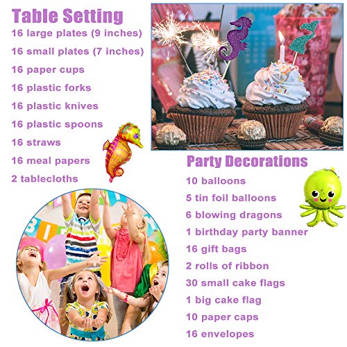 image for Flasoo Mermaid birthday party supplies & DisposAble Tableware Kit 211p