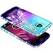 Moto Z2 Play Case with Tempered Glass Screen Protector (Full Coverage) for Girls Women, NageBee Glitter Liquid Bling Floating Waterfall Shockproof Cute Case for Motorola Moto Z2 Play -Aqua/Purple