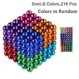 5mm Colorful Magnetic Fidget Blocks Balls, EVERMARKET Magnetic Sculpture Puzzle Toy for Intelligence Development and Stress Relief, a Toy for Office, Education - with Metal Gift Box (8 Colors Style)