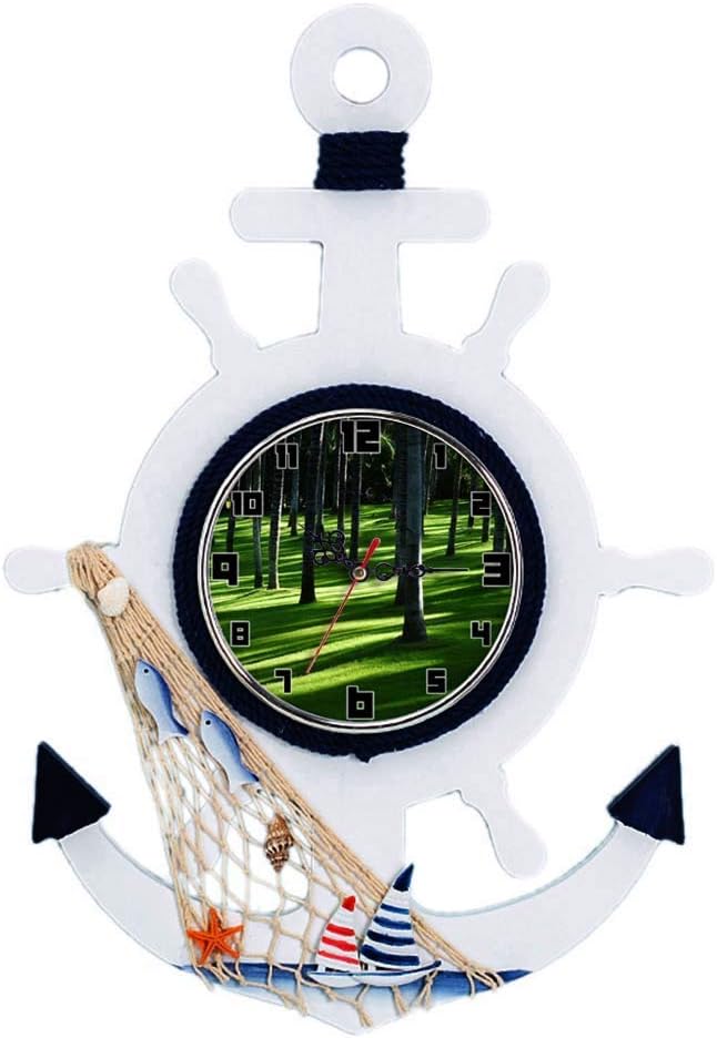 Mediterranean Style Clock Beach Sea Theme Nautical Ship Wheel Rudder Decor Wall Hanging Decoration for Living Room Bedroom and Kitchen 081.meadow grass palm tree forest plenty of natural light 47334