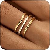 FROLOVER Gold Rings for Women Dainty 14K Gold Plated Wavy Stackable Gold Ring Set Fashion Chunky Thumb Rings for Women Waterproof Statement Minimalist Cubic Zirconia Jewelry Gift Size 6-10