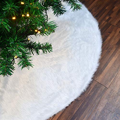 JOYIN Christmas Tree Skirt 48 Inch, White Faux Fur Snowy White Plush