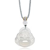 ZHOU LIU FU Chalcedony Necklace Happy Buddha Pendant Necklaces White Gemstone Thread Necklaces Feng Shui Simple Trendy Gifts for Women Men