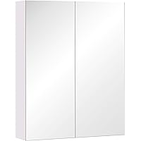 HOMCOM Wall Mount Medicine Cabinet with Mirror, Bathroom Mirror Cabinet Storage Organizer with Adjustable Shelf, Double Door