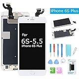 For iPhone 6S Plus Screen Replacement LCD Display with Home Button Front Camera Speaker 3D Touch Digitizer Glass Assembly +Tools for iPhone 6s Plus White 5.5'' (A1634, A1687, A1699)