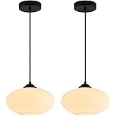 KCO Lighting Large White Globe Pendant Light Ribbed Milk Glass Pendant Light Frosted Matte Black Pendant Lights Farmhouse Pen