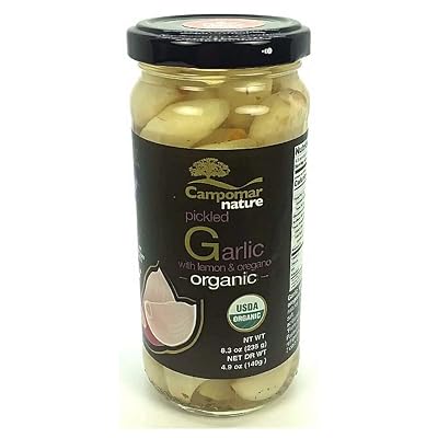 Spanish Organic Pickled Garlic Cloves With Lemon &amp;amp;amp; Oregano 8.3 oz | USDA Organic Certified | Peeled Garlic Marinated in Lemon and Oregano