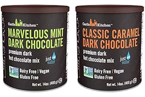 CASTLE KITCHEN Natural Hot Chocolate Mix Variety Pack - Dairy-Free, Vegan Complete Mixes - Just Add Water - Pack of 2 (Classic Caramel Dark Chocolate & Marvelous Mint Dark Chocolate) 14 oz Each