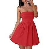 ZESICA Women's Summer Strapless Mini Dress 2026 Sexy Off Shoulder High Waist A Line Swing Party Short Dresses