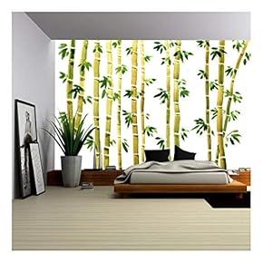 Illustration - Watercolor Bamboo Grove, Fresh Bamboo stalks, Green Bamboo Forest, Hand Drawn Illustration - Removable Wall Mural | Self-Adhesive Large Wallpaper - 66x96 inches