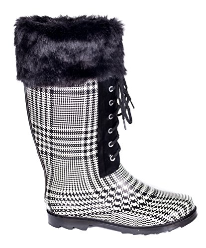 Download Women Rubber Rain Boots, Faux Fur Cuff Mock Sock /w Laces ...