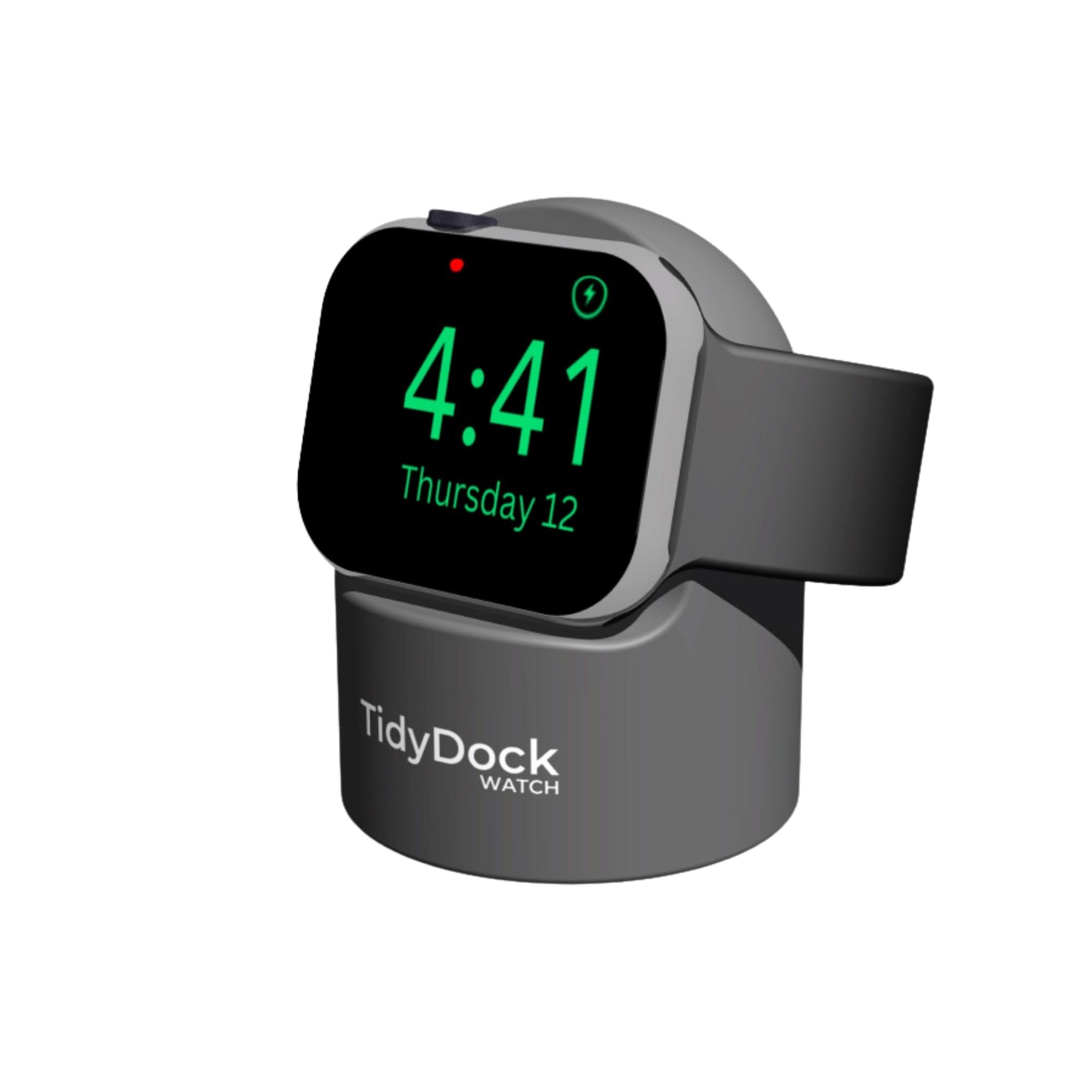 TidyDock Watch (grey) - Silicone body Dock for all Apple Watch models - Supports Nightstand Mode - Cable not included