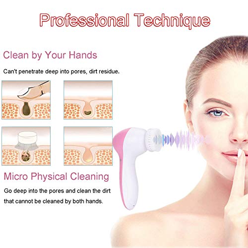 Facial Cleanser Brush, Brush Head 5 in 1 Cleanser Face Wash Facial Soft Cleansing Electric Massager