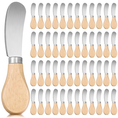 48 Pcs Cheese Spreader Knives with Wooden Handle, Stainless Steel Butter Knife