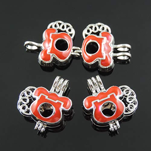 8pcs Enamel Diamond-Set Pearl Cage Jewelry Making Supplies Rhodium Plated Bead Cage Pendant - Add Your Own Pearls, Stones, Rock to Cage,Add Perfume Essential Oils to Cage (Telephone) - Thumbnail 2