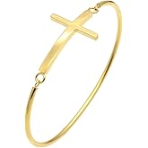 AOCHEE Thin Line Sideways Cross Open Hook Bangle Bracelet Religious Jewelry