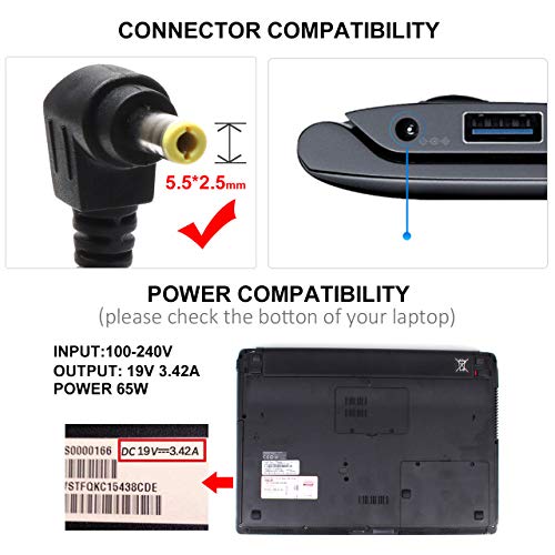 Replacement 65W AC Adapter Charger For Toshiba Satellite L305 L355D C655D L450 Laptop - 19V 3.42A