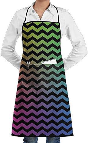 LCZ Rainbow Chevron Pattern Fashion Waterproof Durable Apron With Pockets For Women Men Chef