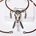 Karseer Ancient Bronzy Longhorn Bull Skull Pendant Necklace with Eagle Feather Charms & 30 Inch Dark Brown Leather Cord