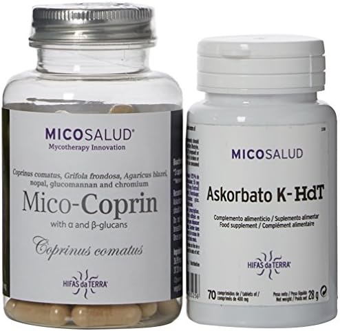 Hifas da Terra Healthy Heart and Cardio Combo Pack contains 62 x Askorbato K-HdT Tablets and 93 x Mico-Coprin Capsules