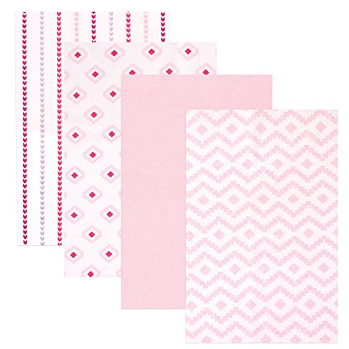 Hudson Baby 4 Piece Flannel Receiving Blankets, Girl Modern