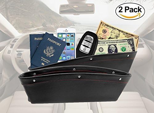 Car Seat Console Gap Filler by Bernard Bertha, Car Premium PU Leather Pocket Organizer, Car Catcher Organizer, Car Interior Accessories (2Pcs, Black)