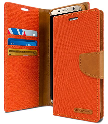 GOOSPERY Galaxy S8 Case for Samsung Galaxy S8, [Drop Protection] Canvas Diary [Denim Material] Wallet Case [ID Card/Cash Slot] Stand Flip Cover Shock Absorbing TPU Casing (Orange & Brown) S8-CAN-ORG