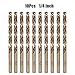 Hymnorq 10-Piece 1/4 Inches Cobalt Drill Bit Set – M35 Grade (5% Cobalt) Steel, Fully Ground, Dual Twist Flute, 135 Degree Split Point, Jobber Length, Bronze Finish, with Tough PP Storage Case