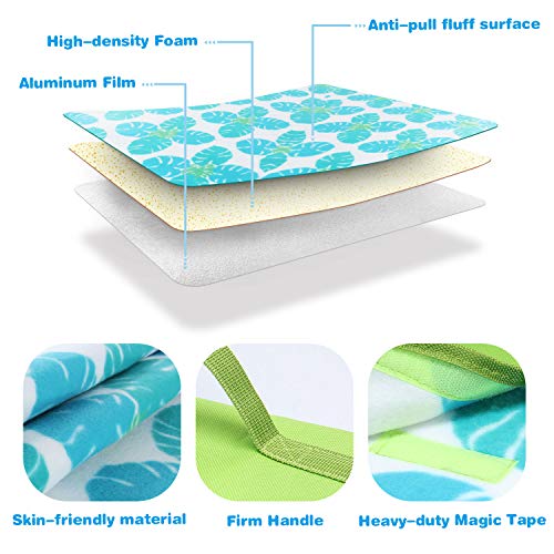 WolfWise 79"x79" XXL Picnic Blanket Extra Large Fleece Beach Mat with Waterproof Backing Anti Sand, Green Small Monstera