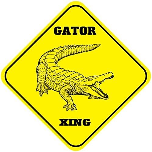 Gator Caution Sign Crossing Sign Outdoor Yellow Diamond Metal Signs Novelty Funny Aluminum Sign Yard Sign Metal Wall Plaque 12x12 inches