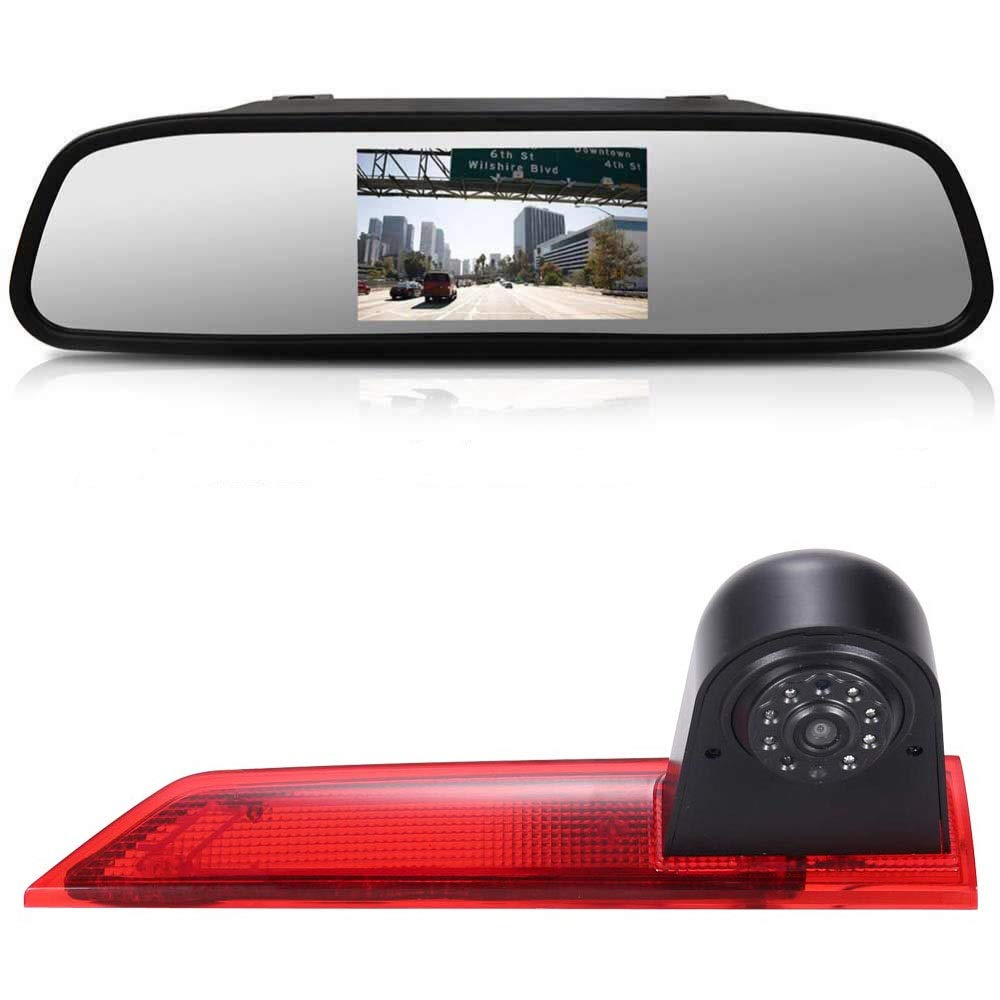 【Reversing Camera + 4.3 Inch HD Rearview Mirror】Parking Mirror for All Cars + Car Third Roof Top Mount Brake Lamp Backup Camera for Ford Transit Custom 2012-2016 /Transporter VAN