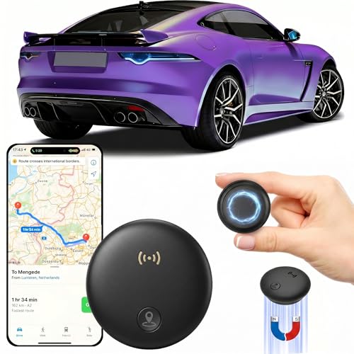 GPS Tracker Car (Compatible with iOS & Android) GPS Tracker Car without ABO Integrated, Strong Magnetic Suction Power Mini GPS Tracker Global Cover Worldwide IP67 for Cars, Motorcycles, Bicycles