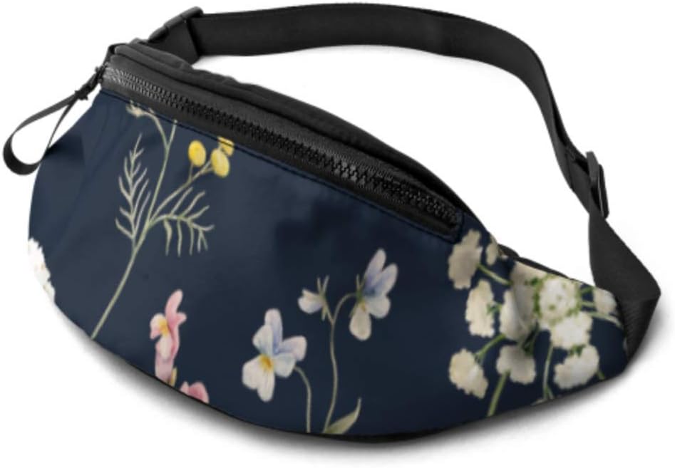Waist Bags Women Floral Delicate Flower Fishing Waist Bag With Headphone Jack And Adjustable Straps Fanny Pack Bag For Travel Sports Hiking