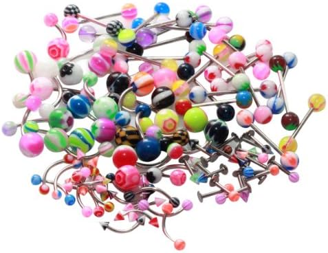 Piercing Kit 90 Pieces Assorted 16G Eyebrow and Labret, 14G Tongue and Ring Belly Ring Body jewelry set