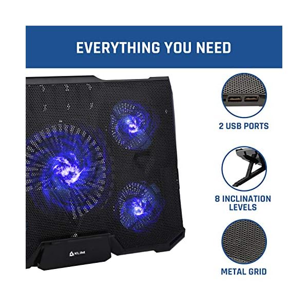 KLIM-Cyclone-Laptop-Cooling-Stand-Maximal-Cooling-XL-Laptop-Stand-With-5-Cooling-Fans-Compatible-Gaming-Laptop-Cooling-Pad-Blue-New-2021-Version KLIM Cyclone Laptop Cooling Pad - NEW 2023-5 Fans Cooler - No More Overheating - Increases PC Performance and Life…